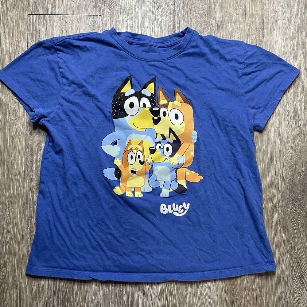 Bluey Womens XL Blue Bluey Family Graphic Print Cotton T-Shirt
